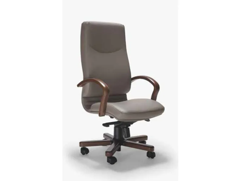 Poltrona Direzionale classica D1052 in pelle con braccioli in legno di AF Ferrero