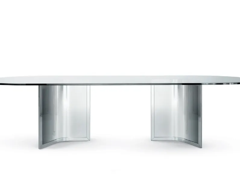 Scrivania operativa con piano in cristallo e base in acciaio inox Raj di Gallotti&Radice