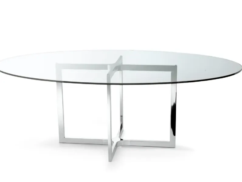 Scrivania operativa in cristallo ovale con base in acciaio inox Raj Light di Gallotti&Radice