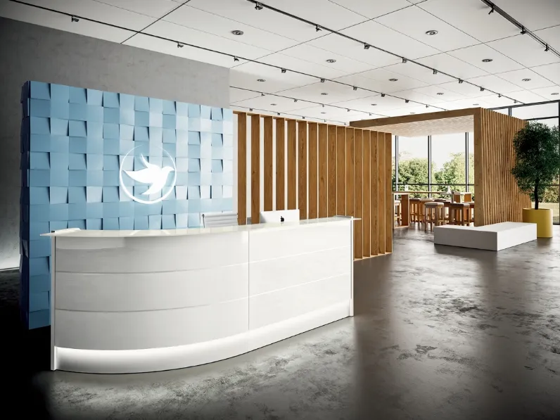 Bancone Reception curvo GET IN 01 in vetro laccato di Colombini Office