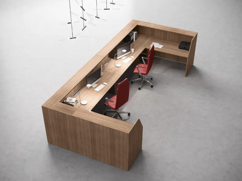 Mobile Ufficio Reception finitura Noce a Golfo con due postazioni di Compir