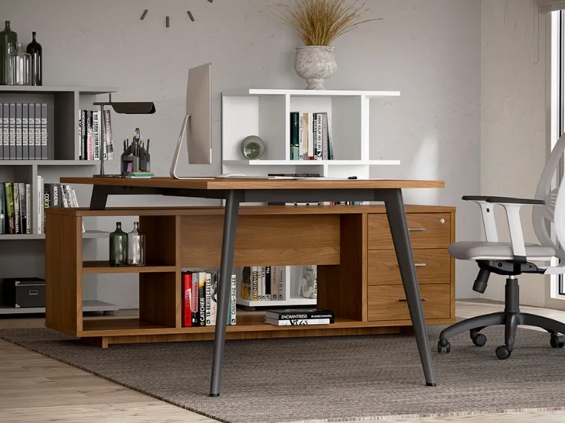 Cassettiera Rhea finitura Noce con scomparti di Compir