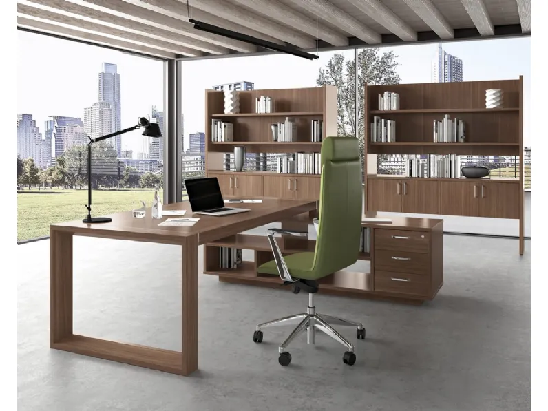Scrivania Direzionale Forma in melaminico finitura Noce di Compir