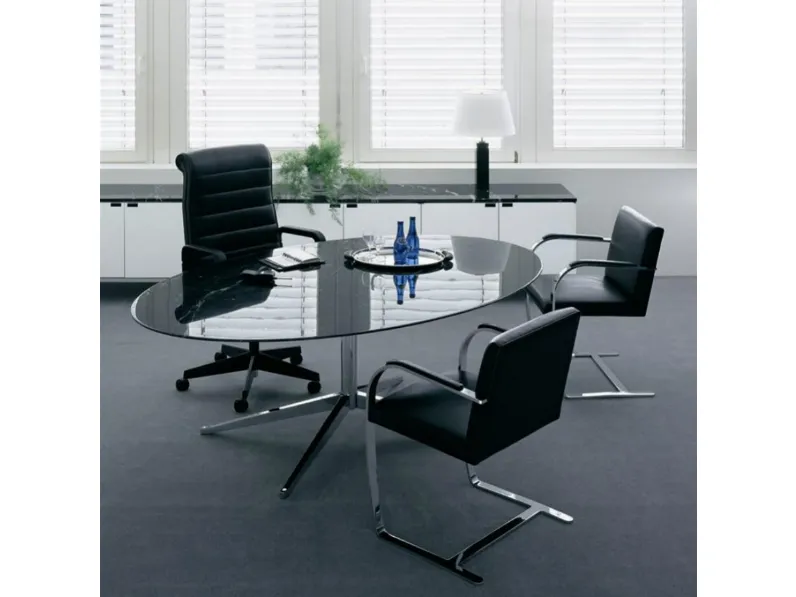 Scrivania Direzionale Florence Knoll Table Desk in vetro di Knoll