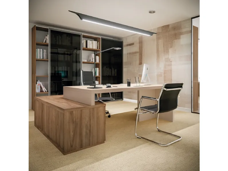 Scrivania Direzionale OF61 in laccato opaco e Noce nobilitato di Giessegi