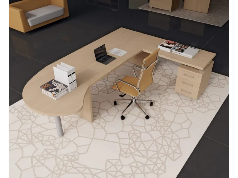 Scrivania Direzionale Plano finitura Rovere con top sagomato di Compir