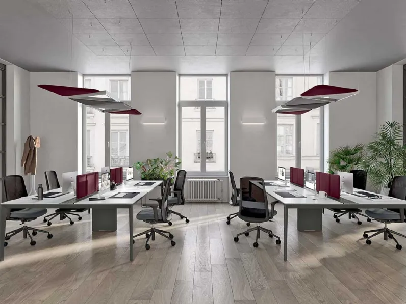 Scrivania Operativa X5 in melaminico Bianco con struttura in metallo di Quadrifoglio