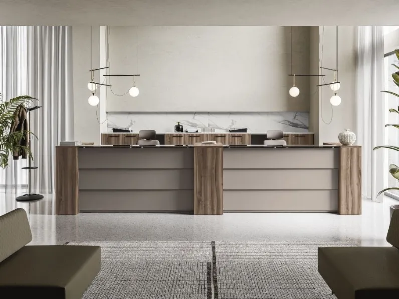 Bancone Reception Sistema 02 con fasce frontali e piani in vetro di Walco