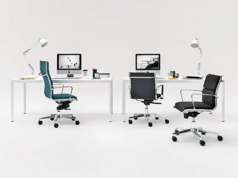 Poltrone da Ufficio ergonomiche in tessuto con schienale in diverse altezze e struttura in metallo con ruote Sky soft/ten/mesh di Milani