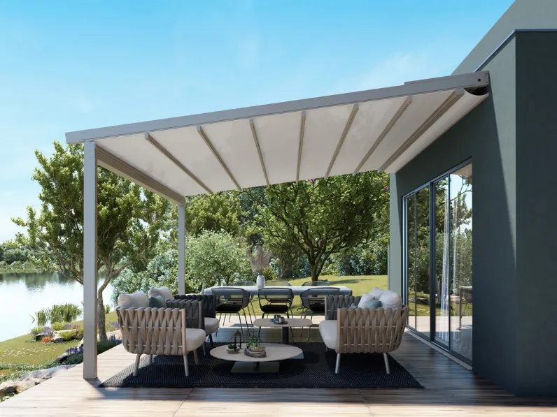 Pergola addossata con copertura scorrevole A100 Star di Ke Outdoor