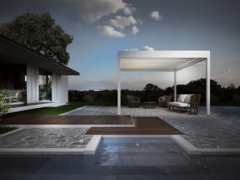 Pergola a isola dotata di integrazione del sistema di illuminazione a LED RGB Armonia di Dirello