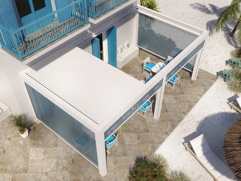 Pergola bioclimatica Diesis R addossata 01 di Dirello