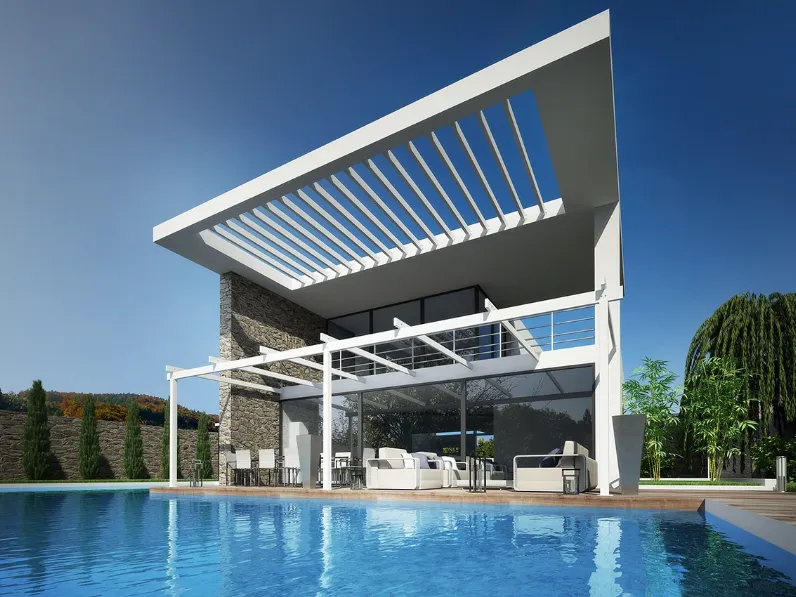 Pergola interamente realizzata in alluminio estruso Pergal di Dirello