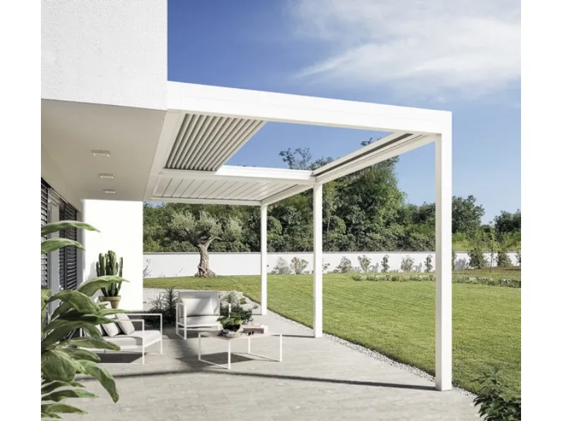Pergola bioclimatica Sway addossata di Gibus