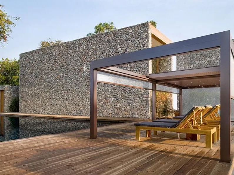 Pergola bioclimatica a isola con lame impacchettabili Velvet Plus di Gibus