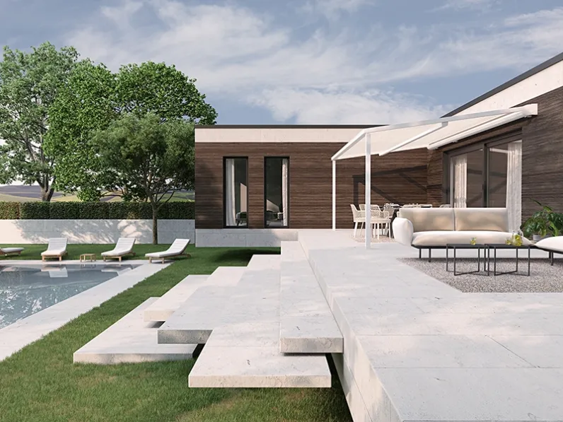 Pergola addossata Hydra con telo avvolgibile di Ke Outdoor
