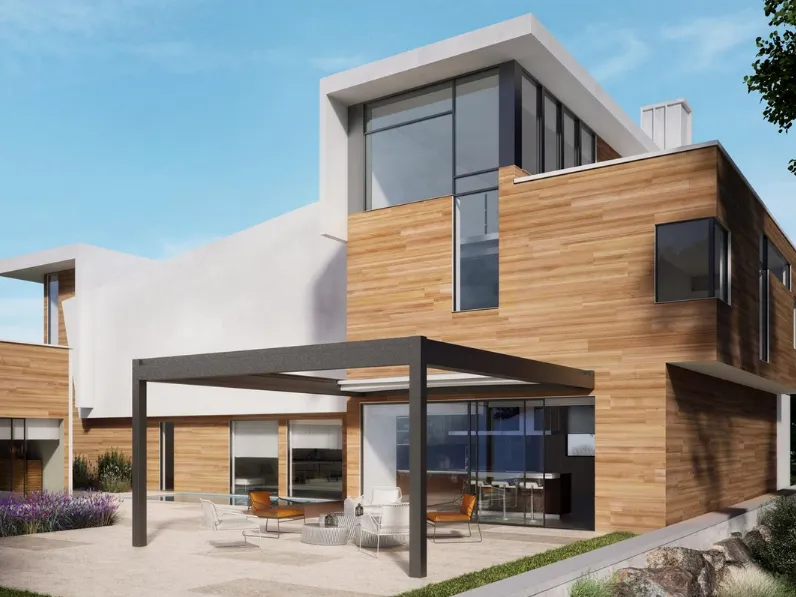 Pergola in alluminio con copertura ad impacchettamento Tecnic Nomo di Pratic