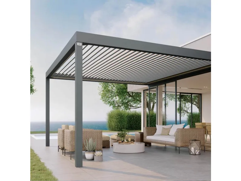 Pergola bioclimatica modulare in alluminio a lamelle orientabili Yard di Pronema